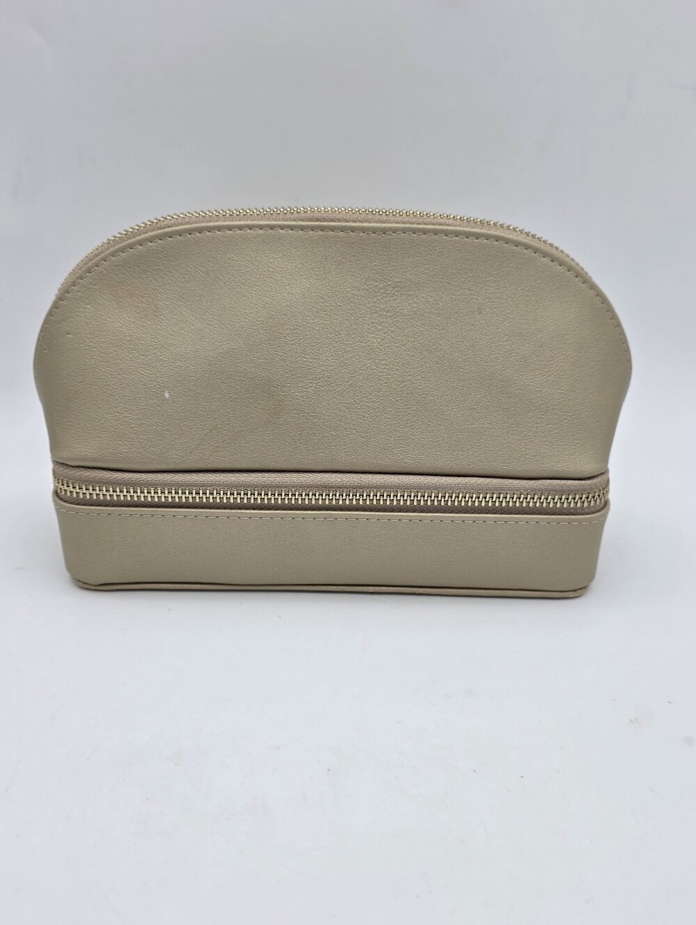 Neutral Beige Zip Cosmetic Jewerly Pouch 9" X 6" Mirror